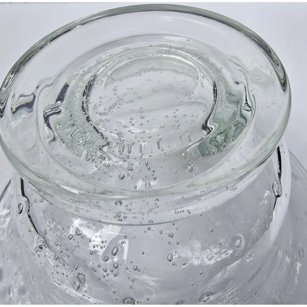 Hand Blown Clear Controlled Bubble Glass Pedestal Bowl Flared Centerpiece MCM